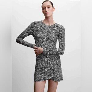 Mango, Flower Print Long Sleeve Dress - Black. Size: XS, 2 US. NIB